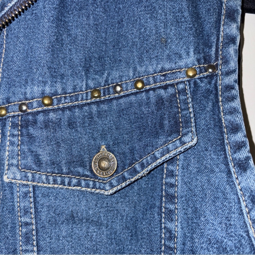 Vintage Studded Zip Denim Vest with Black Velvet Collar - Picture 6 of 9